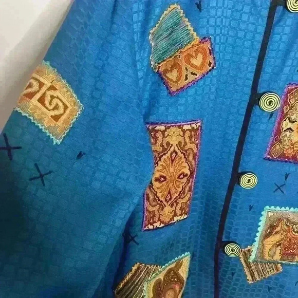 Vintage Allure Dress Jacket Womens Med Blue‎ Patchwork Boho Art To Wear Blazer - Picture 4 of 11